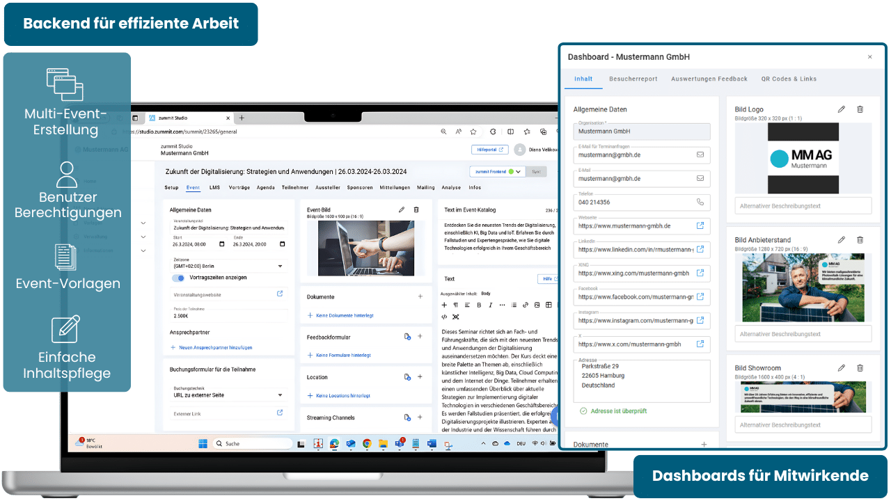 Backend und Dashboards für Content Management