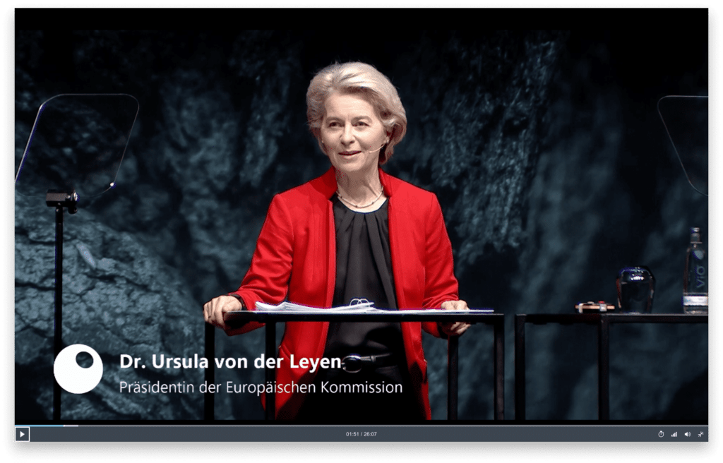 Einblick in einen der gestreamten Vorträge von EU-Kommissionspräsidentin Dr. Ursula von der Leyen